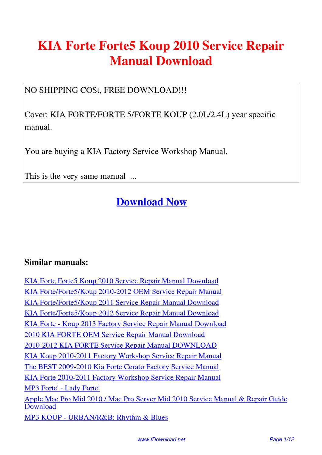 Kia Koup Forte 2010 Service Repair Manual Free Download